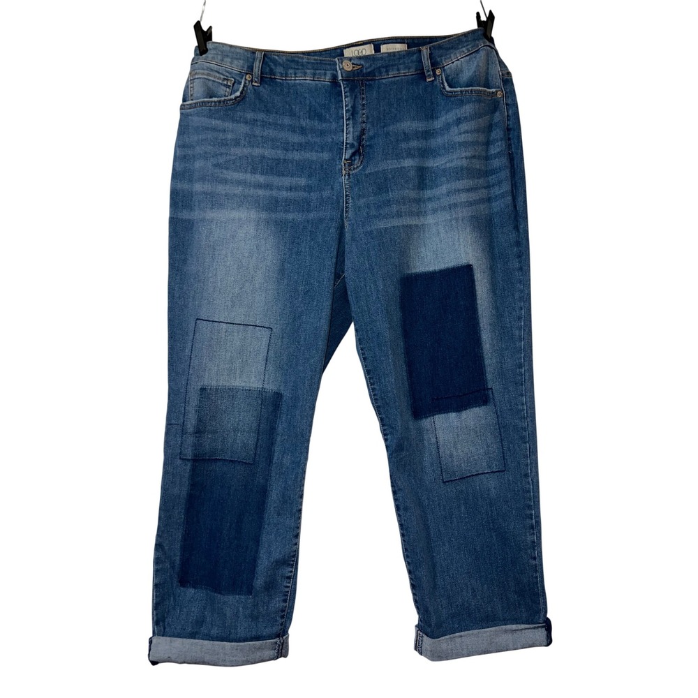 LOGO Lori Goldstein Boyfriend Patchwork Jeans Medium Wash Cuffed Womens Size 18W